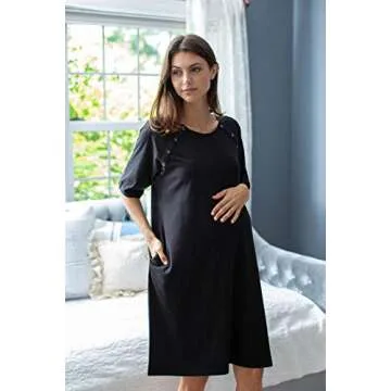 Baby Be Mine Delivery/Labor/Nursing Nightgown Women's Maternity Hospital Gown/Sleepwear for Breastfeeding (L/XL pre pregnancy 10-16, Black)