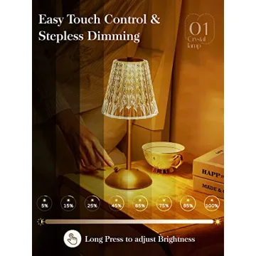 Elegant Cordless Crystal Lamp - Rechargeable Touch Control