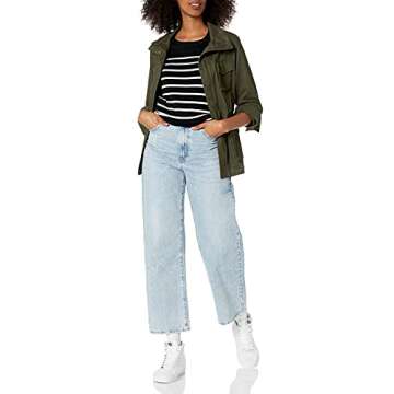 Amazon Essentials Women's Long-Sleeve Lightweight Crewneck Sweater (Available in Plus Size), Black Grey White Stripe, Small