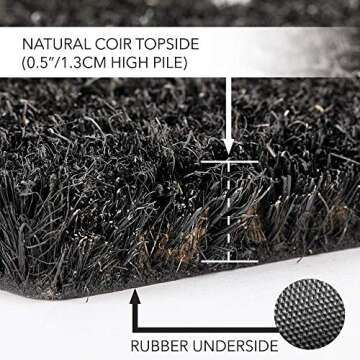 mDesign Rectangular Coir and Rubber Entryway Welcome Doormat with Natural Fibers for Indoor or Outdoor Use - Decorative Tree Design - Minimalistic Design - Black/White