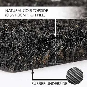 mDesign Rectangular Coir and Rubber Entryway Welcome Doormat with Natural Fibers for Indoor or Outdoor Use - Decorative Tree Design - Minimalistic Design - Black/White