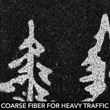 mDesign Rectangular Coir and Rubber Entryway Welcome Doormat with Natural Fibers for Indoor or Outdoor Use - Decorative Tree Design - Minimalistic Design - Black/White