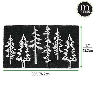 mDesign Rectangular Coir and Rubber Entryway Welcome Doormat with Natural Fibers for Indoor or Outdoor Use - Decorative Tree Design - Minimalistic Design - Black/White