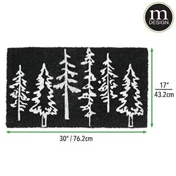 mDesign Rectangular Coir and Rubber Entryway Welcome Doormat with Natural Fibers for Indoor or Outdoor Use - Decorative Tree Design - Minimalistic Design - Black/White