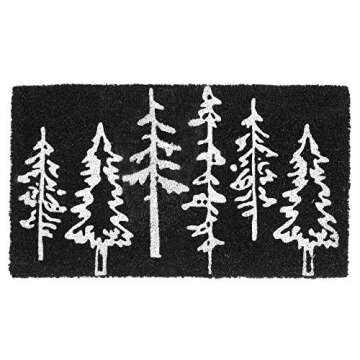 mDesign Rectangular Coir and Rubber Entryway Welcome Doormat with Natural Fibers for Indoor or Outdoor Use - Decorative Tree Design - Minimalistic Design - Black/White