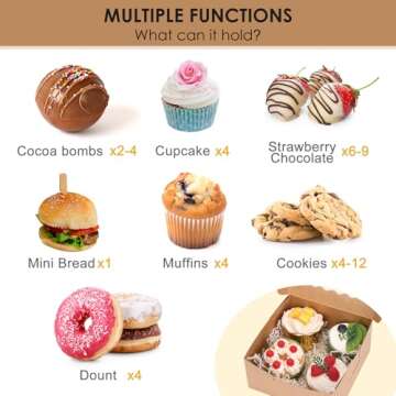 Moretoes 24pcs Bakery Boxes, 6x6x3in Brown Cookie Boxes, Mini Cake Boxes with Window Included Parchment Paper and Stickers, Pastry Boxes for Party, Wedding, Mother's Day, Birthday Day