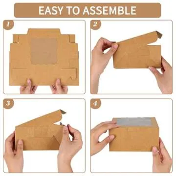 Moretoes 24pcs Bakery Boxes, 6x6x3in Brown Cookie Boxes, Mini Cake Boxes with Window Included Parchment Paper and Stickers, Pastry Boxes for Party, Wedding, Mother's Day, Birthday Day