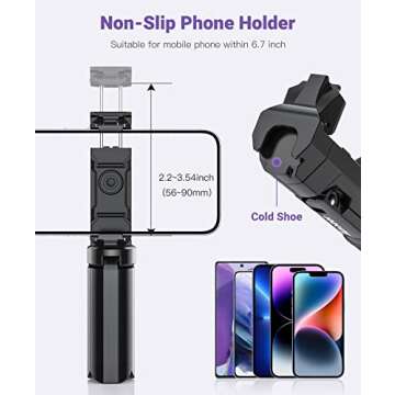 Mini Tripod, Anozer Small Tripod with Universal Phone Holder & Cold Shoe,Lightweight Phone Tripod Stand Compatible with iPhone 15 Pro Max/15 Pro/14 Pro Max/14 Pro,Travel Tripod for Camera/GoPro/Webcam