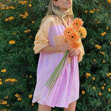 SAFRISIOR Women Casual 2 Pieces Loungewear Loose Tracksuit Button Down Long Sleeve Shirt And Elastic Shorts Set Outfits Yellow Pink