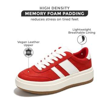 Project Cloud Sneakers for Women - Lace Up Women's Fashion Sneakers Memory Foam Insole Womens Sneakers Non Slip Women Footwear Lightweight Platform Shoes Girls' Fashion (Nita, Red, 8)