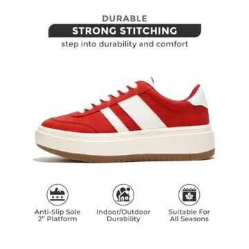 Project Cloud Sneakers for Women - Lace Up Women's Fashion Sneakers Memory Foam Insole Womens Sneakers Non Slip Women Footwear Lightweight Platform Shoes Girls' Fashion (Nita, Red, 8)