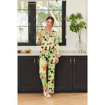 Ekouaer Silk Pajamas Y2k Striped Animal Print Satin Pj Sets Button Down Long Sleeve Silky Pjs Sleepw...