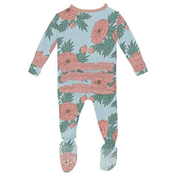 KicKee Pants Print Classic Ruffle Footie with Zipper Sleepwear, One Piece Baby Bodysuit, Girl Baby C...