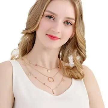 Gold Layered Necklace Pendant for Women Boho Multilayer Chain Beads Leaf Disc Charm Costume Jewelry Sets 4Pcs E600G-