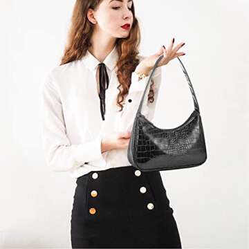 LOVEVOOK Shoulder Bag for Women, Small Purses Croc Pattern Clutch Purse Vegan Leather Little Purse C...