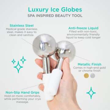 MonétBeauty Stainless Steel Ice Globes for Facials (Silver), Durable Cryo Globes Instantly Reduce P...
