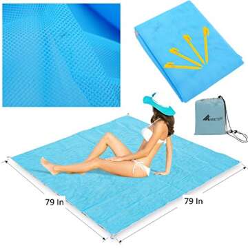 ABETER Sand Free Beach Mat Blanket Sand Proof Magic Sandless Sand Dirt & Dust Disappear Fast Dry Easy to Clean Waterproof Rug Avoid Sand Dirt and Grass Keep Everything Clean (79 * 79")