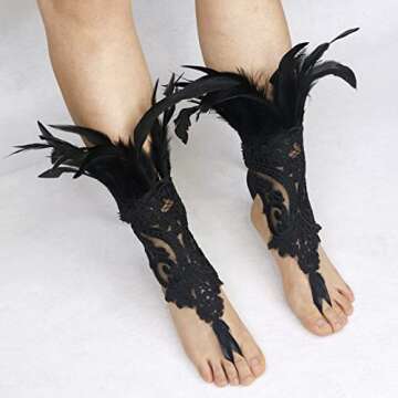 Black Lace Feather Gloves for Women - Witch Angel Style