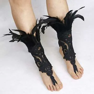 Black Lace Feather Gloves for Women - Witch Angel Style