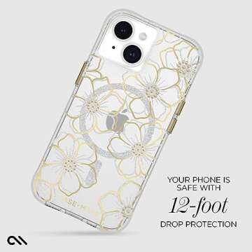 Case-Mate iPhone 15 Case - Floral Gems [12ft Drop Protection] [Compatible with MagSafe] Magnetic Cover with Sparkly Rhinestones for iPhone 15 6.1", Anti-Scratch, Shock Absorbent Materials, Slim
