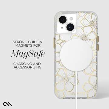 Case-Mate iPhone 15 Case - Floral Gems [12ft Drop Protection] [Compatible with MagSafe] Magnetic Cover with Sparkly Rhinestones for iPhone 15 6.1", Anti-Scratch, Shock Absorbent Materials, Slim