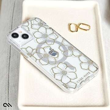 Case-Mate iPhone 15 Case - Floral Gems [12ft Drop Protection] [Compatible with MagSafe] Magnetic Cover with Sparkly Rhinestones for iPhone 15 6.1", Anti-Scratch, Shock Absorbent Materials, Slim