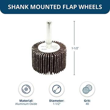 Benchmark Abrasives Aluminum Oxide 1-1/2 Inch Flap Wheel - 1” Length 1/4" Shank Mounted Sander for Deburring, Sanding, Grinding, Paint Removal - Polishing Wheel for Drill & Grinder (10 Pack) - 40 Grit