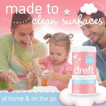 Dreft Multi-Surface All-Purpose Gentle Cleaning Wipes for Baby Toys, Car Seat, High Chair & More, 70...