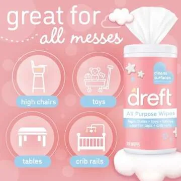 Dreft Multi-Surface All-Purpose Gentle Cleaning Wipes for Baby Toys, Car Seat, High Chair & More, 70 Count (Pack of 4)