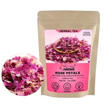 FullChea Dried Rose Petals - 1oz Edible Flowers for Tea, Baking, and Crafting