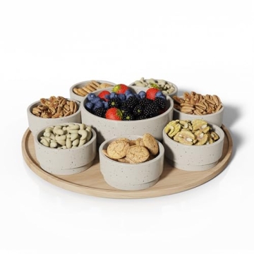 LIBKEN Dip Serving Tray - Snack Platter with Durable Ceramic Bowls and Stylish Tray