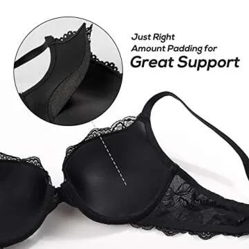 DOBREVA Women's Push Up Lace Bra Underwire Plunge Full Coverage Bras Sexy Plus Size Support Black 36D