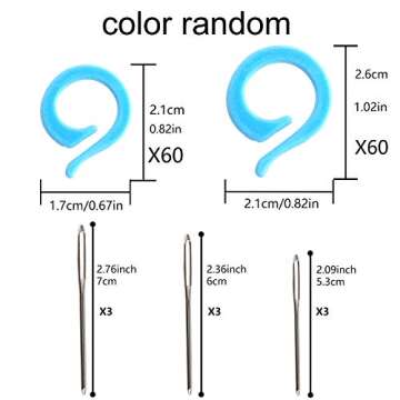 TOYMIS 120pcs Knitting Stitch Markers and 9pcs Large Eye Needles, 60 Large + 60 Small Plastic Crochet Stitch Markers, Knitting Stitch Rings for Sewing Knitting DIY and Handmade Crafts (Random Colors)