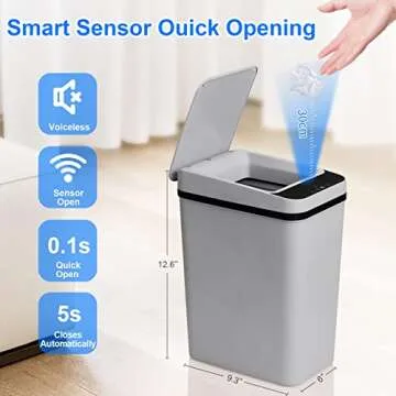 Anborry Smart Touchless Bathroom Trash Can 2.2 Gallon Automatic Motion Sensor Rubbish Can with Lid Electric Narrow Small Garbage Bin for Kitchen, Office, Toilet, Bedroom (Grey)