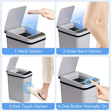 Anborry Smart Touchless Bathroom Trash Can 2.2 Gallon Automatic Motion Sensor Rubbish Can with Lid Electric Narrow Small Garbage Bin for Kitchen, Office, Toilet, Bedroom (Grey)