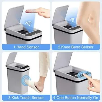 Anborry Smart Touchless Bathroom Trash Can 2.2 Gallon Automatic Motion Sensor Rubbish Can with Lid Electric Narrow Small Garbage Bin for Kitchen, Office, Toilet, Bedroom (Grey)