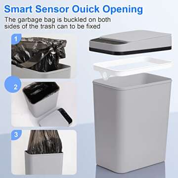 Anborry Smart Touchless Bathroom Trash Can 2.2 Gallon Automatic Motion Sensor Rubbish Can with Lid Electric Narrow Small Garbage Bin for Kitchen, Office, Toilet, Bedroom (Grey)