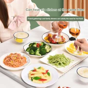 Electric Warming Tray - Full Surface Heating,Foldable & Portable,Premium Nano-Material Silicone,5 Temperature Settings,Auto Shut-Off - Food Warming Mat for Buffet,Parties,Everyday Use. (White)