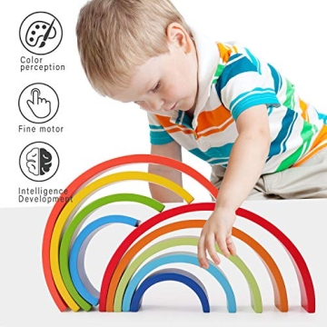 QZMTOY Wooden Rainbow Stacker Educational Toy for Kids