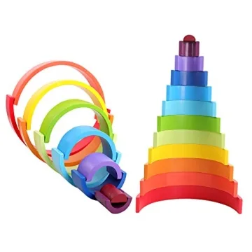 QZMTOY Wooden Rainbow Stacker Educational Toy for Kids
