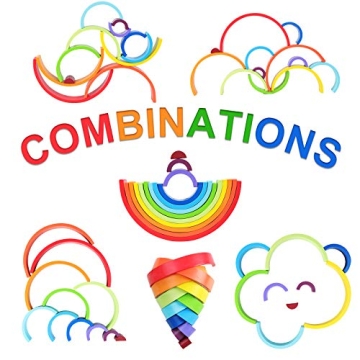 QZMTOY Wooden Rainbow Stacker Educational Toy for Kids