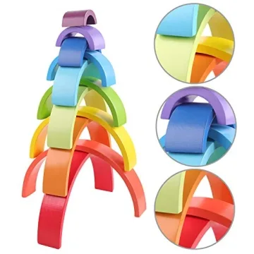 QZMTOY Wooden Rainbow Stacker Educational Toy for Kids