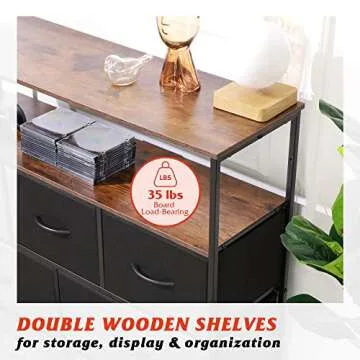 WLIVE Dresser TV Stand, Entertainment Center with Fabric Drawers, Media Console Table with Open Shelves for TV up to 45 inch, Storage Drawer Unit for Bedroom, Entryway, Black and Rustic Brown