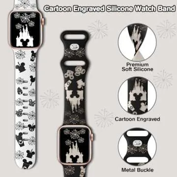 Cartoon Engraved Band Compatible with Apple Watch Bands 40mm 38mm 44mm 45mm 41mm 42mm 49mm Women, Tw...