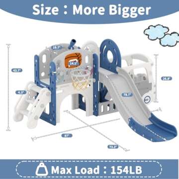Glaf 10 in 1 Toddler Slide Outdoor Playset Kids Slide Freestanding Slides with Bus Playhouse Telescope Basketball Hoop Ring Toss and Ball Indoor Playground for Kids Age 1+ Years (Blue)