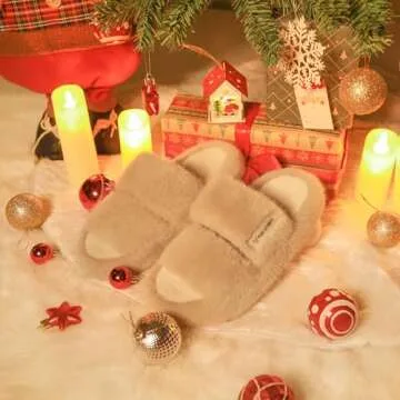 Women's House Slippers Fuzzy Platform Slides Faux Fur Fluffy Sandals Winter Memory Foam Cloud Footwear Latex Insoles