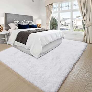 RUGTUDER White Soft Area Rug for Bedroom,8x10,Fluffy Rugs,Big Rug,Shag Carpet Living Room,Furry Rugs Girls Boys Room,Shaggy Kids Baby Room,Fuzzy Dorm Nursery Room,Non-Slip 8 Feet x 10