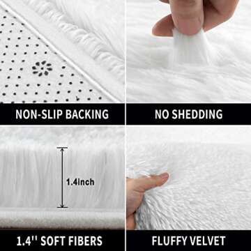 RUGTUDER White Soft Area Rug for Bedroom,8x10,Fluffy Rugs,Big Rug,Shag Carpet Living Room,Furry Rugs Girls Boys Room,Shaggy Kids Baby Room,Fuzzy Dorm Nursery Room,Non-Slip 8 Feet x 10