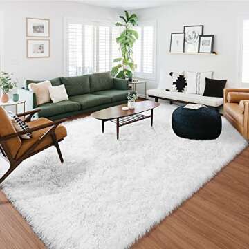 RUGTUDER White Soft Area Rug for Bedroom,8x10,Fluffy Rugs,Big Rug,Shag Carpet Living Room,Furry Rugs Girls Boys Room,Shaggy Kids Baby Room,Fuzzy Dorm Nursery Room,Non-Slip 8 Feet x 10