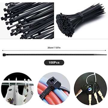 181pcs Cable Management Kits, 100 Fastening Cable Ties with 4 Wire Organizer Sleeve, 10pcs and 2 Roll Self Adhesive Ties 35 Wire Clips, 10+15 Desktop Cable Holder for TV Office Home Electronics